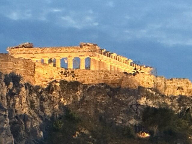 The Acropolis, as seen from the author’s hotel restaurant.
